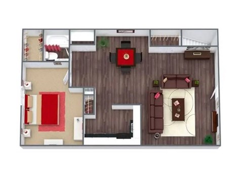 Floor plan for 1 bed, 1 bath, 758 sqft